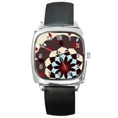 Red And Black Flower Pattern Square Metal Watch