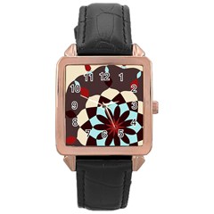 Red And Black Flower Pattern Rose Gold Leather Watch  by digitaldivadesigns