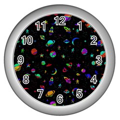 Space Pattern Wall Clocks (silver)  by Valentinaart