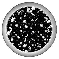 Space Pattern Wall Clocks (silver)  by Valentinaart