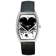 Silhouette Heart Black Design Barrel Style Metal Watch by Nexatart