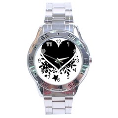 Silhouette Heart Black Design Stainless Steel Analogue Watch by Nexatart