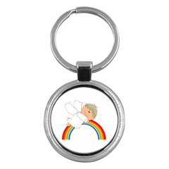 Angel Rainbow Cute Cartoon Angelic Key Chains (round)  by Nexatart