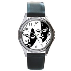 Theatermasken Masks Theater Happy Round Metal Watch