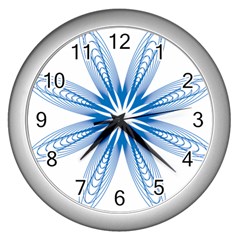 Blue Spirograph Pattern Circle Geometric Wall Clocks (silver) 