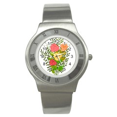 Roses Flowers Floral Flowery Stainless Steel Watch by Nexatart