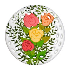 Roses Flowers Floral Flowery Ornament (round Filigree)