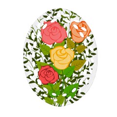 Roses Flowers Floral Flowery Oval Filigree Ornament (two Sides) by Nexatart