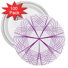 Purple Spirograph Pattern Circle Geometric 3  Buttons (100 Pack) 