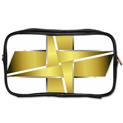 Logo Cross Golden Metal Glossy Toiletries Bags 2-Side