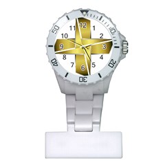 Logo Cross Golden Metal Glossy Plastic Nurses Watch