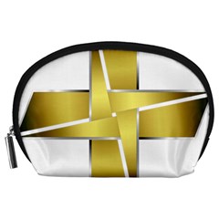 Logo Cross Golden Metal Glossy Accessory Pouches (Large) 