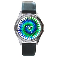 Star 3d Gradient Blue Green Round Metal Watch by Nexatart