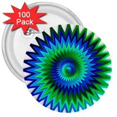 Star 3d Gradient Blue Green 3  Buttons (100 Pack)  by Nexatart