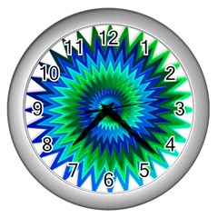Star 3d Gradient Blue Green Wall Clocks (silver)  by Nexatart