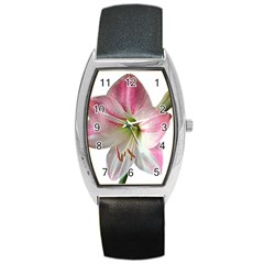 Flower Blossom Bloom Amaryllis Barrel Style Metal Watch by Nexatart