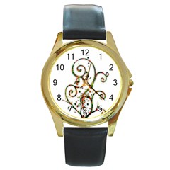 Scroll Magic Fantasy Design Round Gold Metal Watch by Nexatart