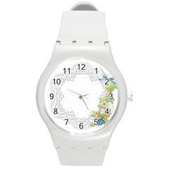 Scrapbook Element Lace Embroidery Round Plastic Sport Watch (m)