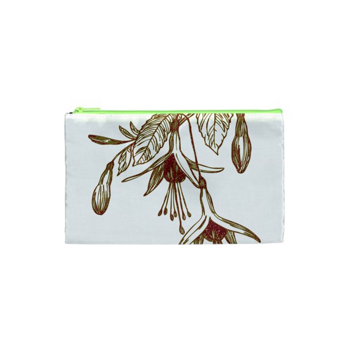 Floral Spray Gold And Red Pretty Cosmetic Bag (XS)