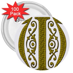 Gold Scroll Design Ornate Ornament 3  Buttons (100 Pack)  by Nexatart