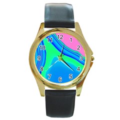 Aurora Color Rainbow Space Blue Sky Round Gold Metal Watch