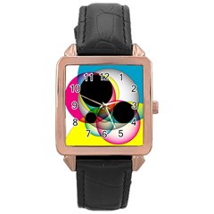Apollonius Color Multi Circle Polkadot Rose Gold Leather Watch 