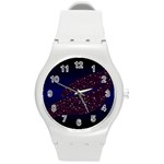 Contigender Flags Star Polka Space Blue Sky Black Brown Round Plastic Sport Watch (M) Front