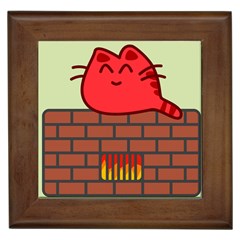 Happy Cat Fire Animals Cute Red Framed Tiles