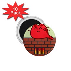 Happy Cat Fire Animals Cute Red 1 75  Magnets (10 Pack)  by Mariart