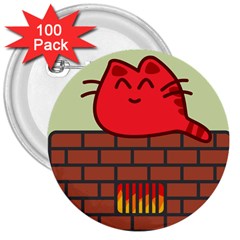 Happy Cat Fire Animals Cute Red 3  Buttons (100 Pack) 