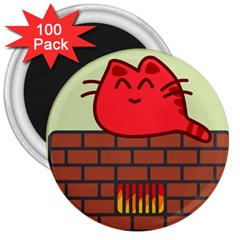 Happy Cat Fire Animals Cute Red 3  Magnets (100 Pack)