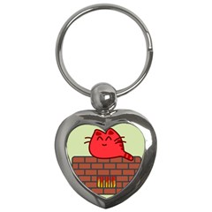 Happy Cat Fire Animals Cute Red Key Chains (heart) 