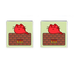 Happy Cat Fire Animals Cute Red Cufflinks (square)