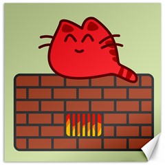 Happy Cat Fire Animals Cute Red Canvas 12  X 12   by Mariart