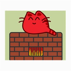 Happy Cat Fire Animals Cute Red Small Glasses Cloth (2-side) by Mariart