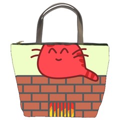 Happy Cat Fire Animals Cute Red Bucket Bags