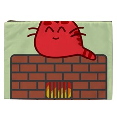 Happy Cat Fire Animals Cute Red Cosmetic Bag (xxl)  by Mariart