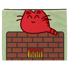 Happy Cat Fire Animals Cute Red Cosmetic Bag (xxxl)  by Mariart