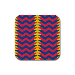 Lllustration Geometric Red Blue Yellow Chevron Wave Line Rubber Coaster (Square) 