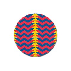 Lllustration Geometric Red Blue Yellow Chevron Wave Line Magnet 3  (Round)