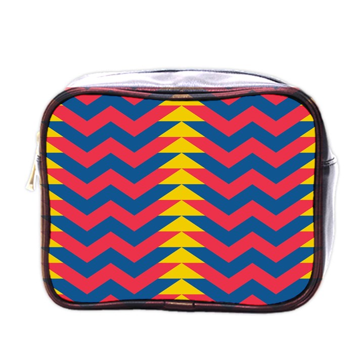 Lllustration Geometric Red Blue Yellow Chevron Wave Line Mini Toiletries Bags