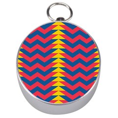 Lllustration Geometric Red Blue Yellow Chevron Wave Line Silver Compasses