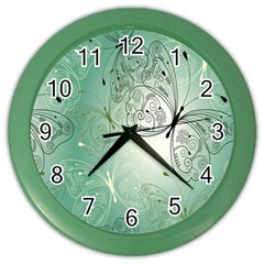 Glass Splashback Abstract Pattern Butterfly Color Wall Clocks by Mariart