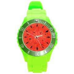 Summer Watermelon Design Round Plastic Sport Watch (l) by TastefulDesigns