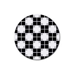 Plaid Black White Rubber Round Coaster (4 Pack)  by Mariart