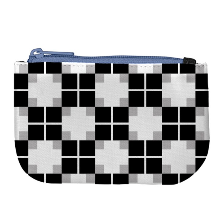 Plaid Black White Large Coin Purse