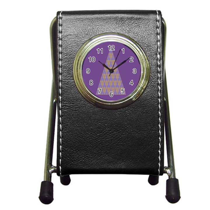 Pyramid Triangle  Purple Pen Holder Desk Clocks