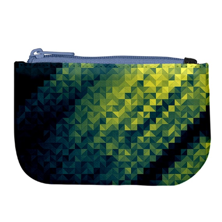 Polygon Dark Triangle Green Blacj Yellow Large Coin Purse