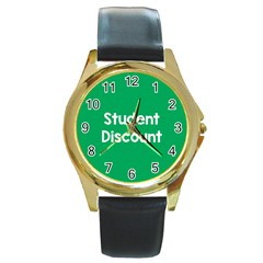 Student Discound Sale Green Round Gold Metal Watch