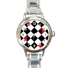 Survace Floor Plaid Bleck Red White Round Italian Charm Watch